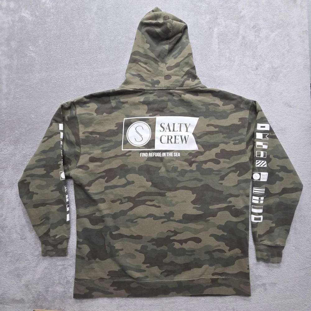 Salty Crew Alpha Hoodie Mens 2XL Green Pullover Fleece Camo Logo